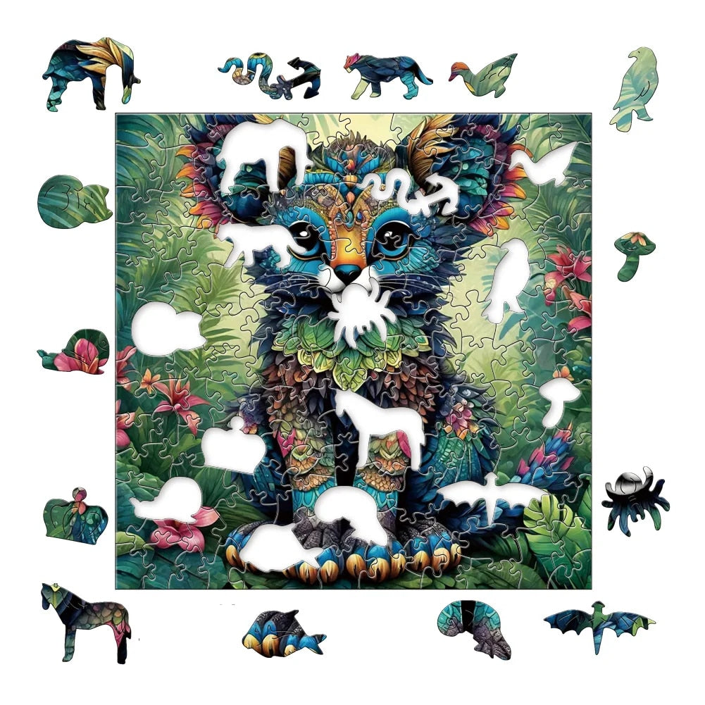 Rainbow Jungle Cat Wooden Puzzle