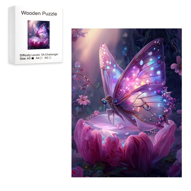 Enchanted Amethyst Butterfly Wooden Puzzle