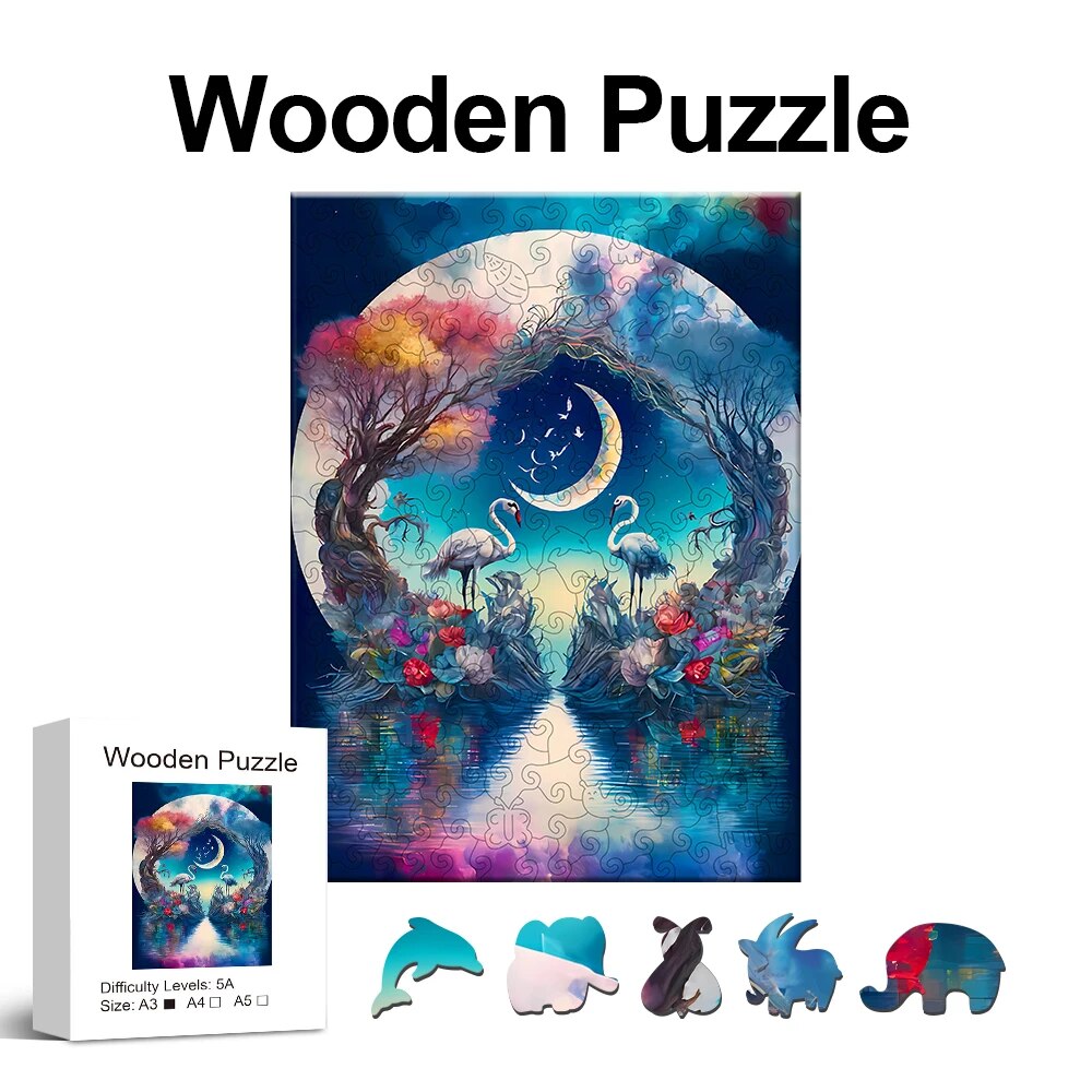 Moonlit Swans Wooden Puzzle