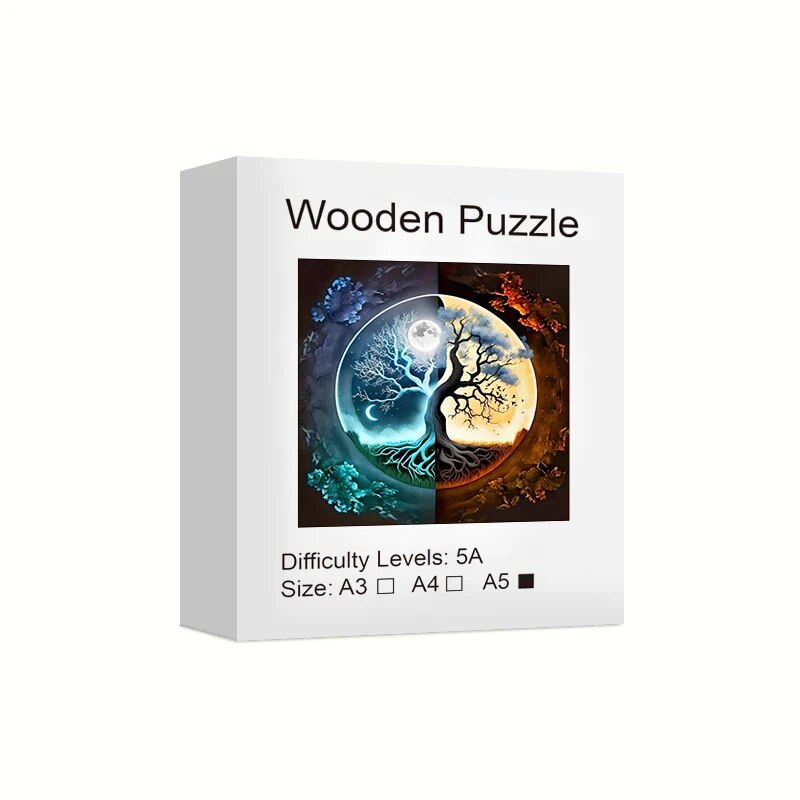 Day-and-night-tree-yin-and-yang-twilight-grove-Arboretum-wooden-puzzle-A5-challenge