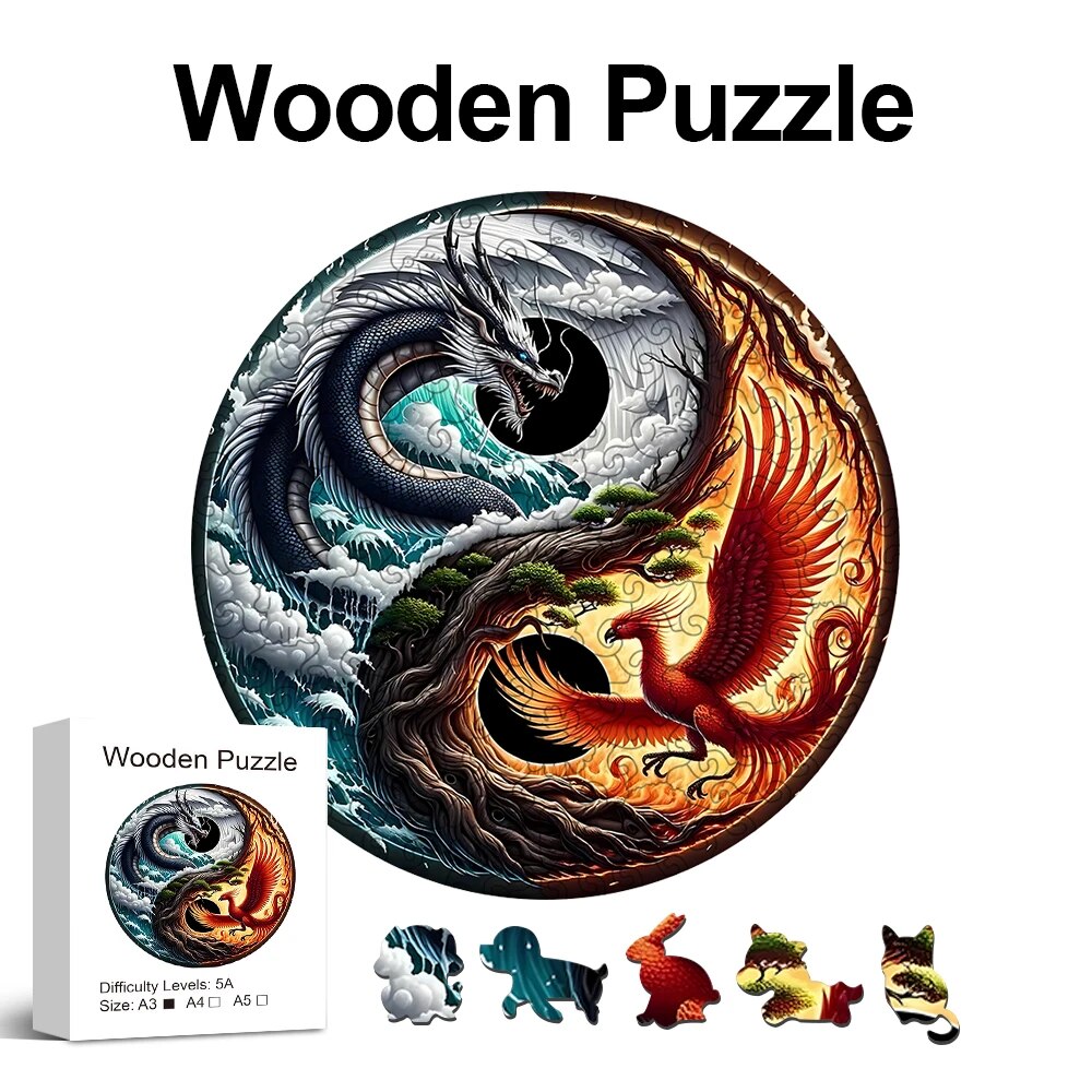 Dragon & Phoenix Yin Yang Wooden Puzzle