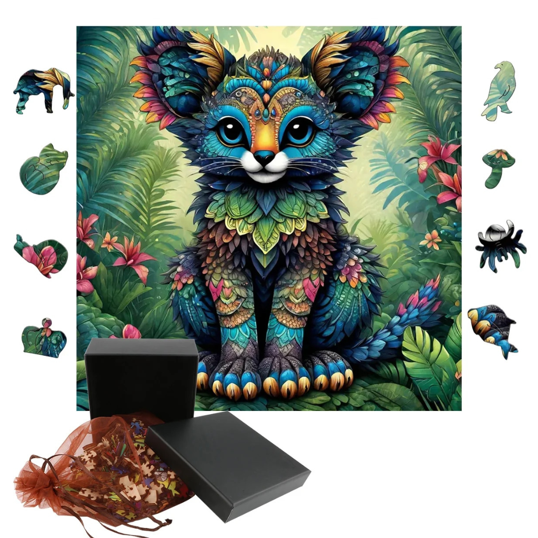 Rainbow Jungle Cat Wooden Puzzle